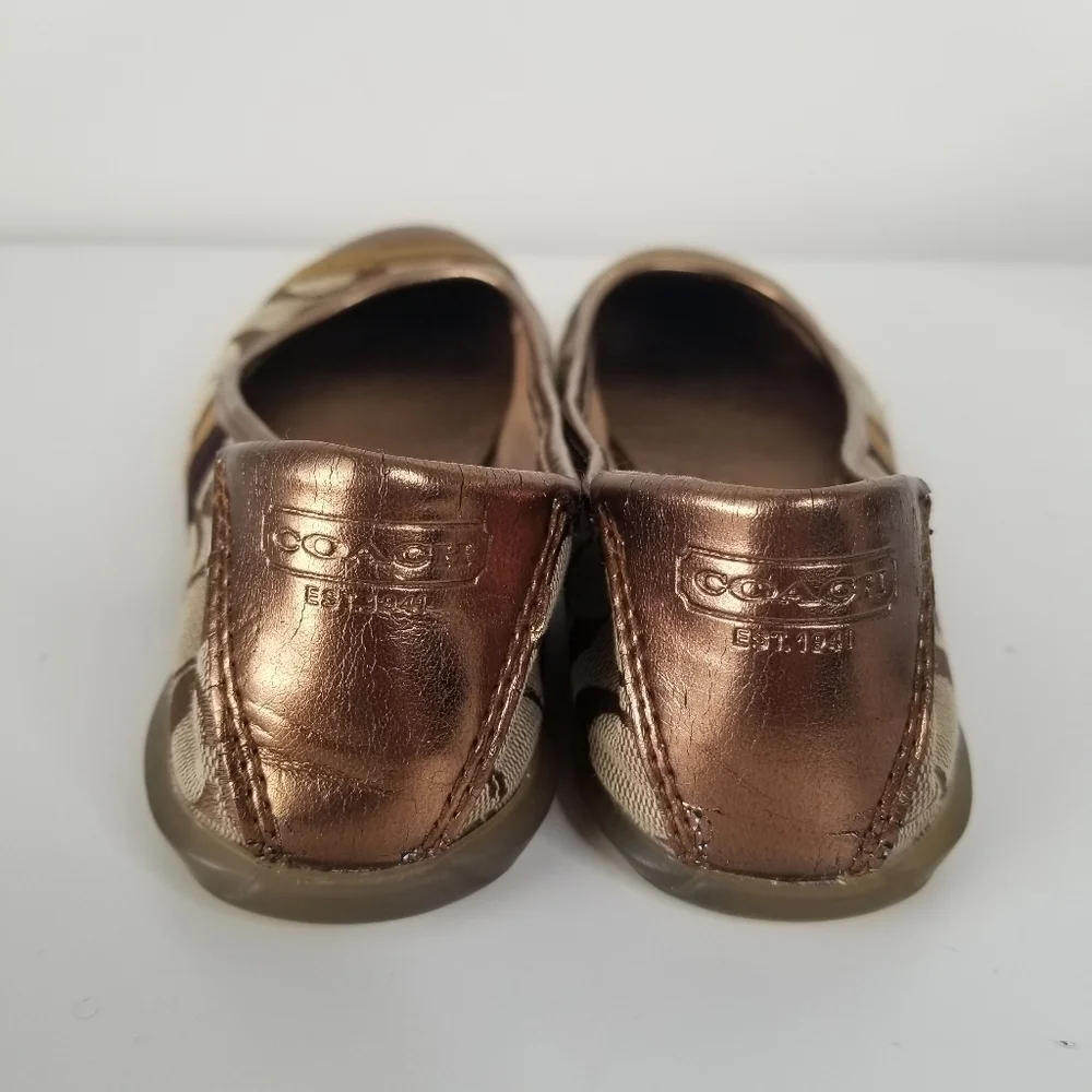 Coach Bronze Gold Canvas Logo Ballet Flats Size 6B